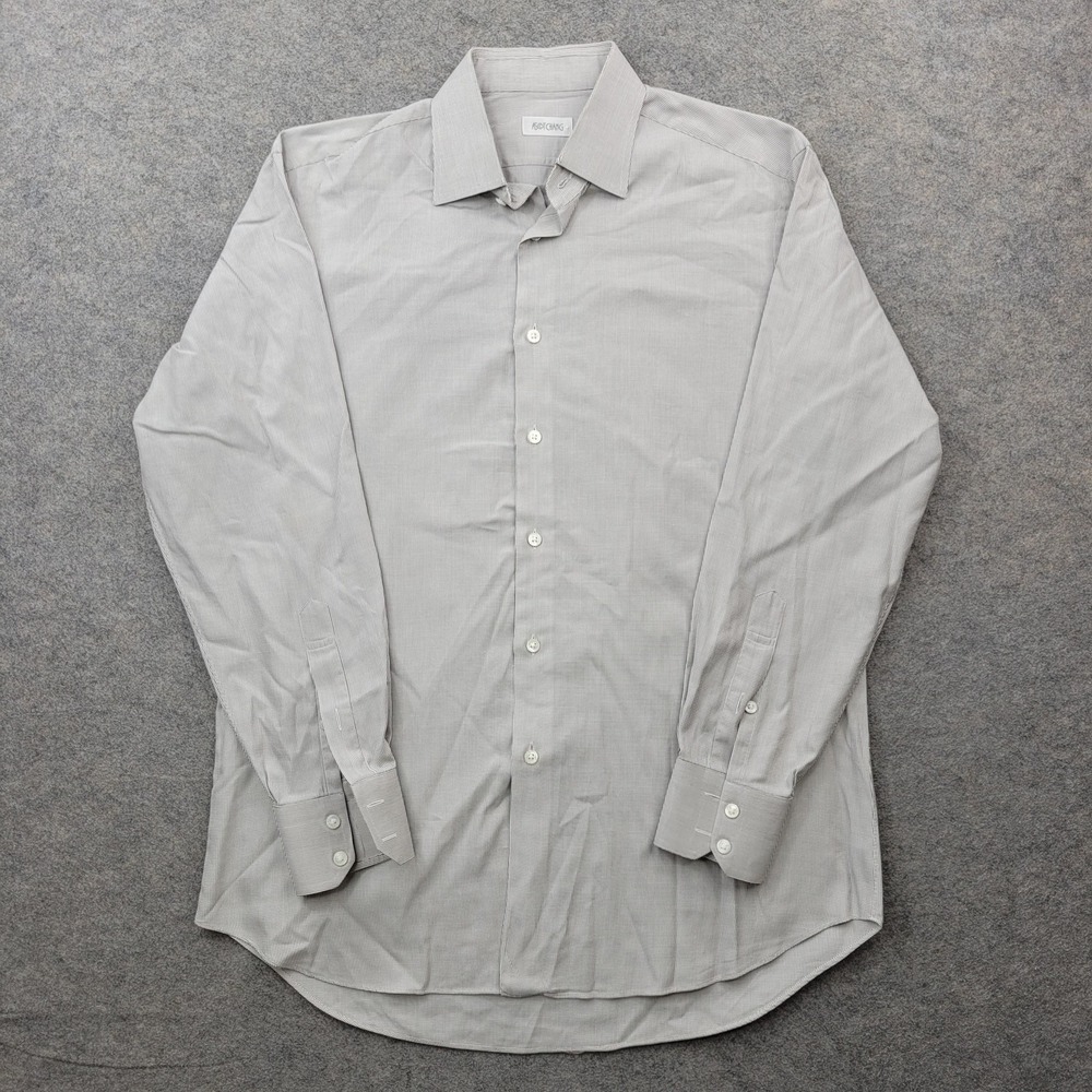 Ascot Chang Dress Shirt Mens Large Loro Piana Gray‎ Check Cotton Classic Fit